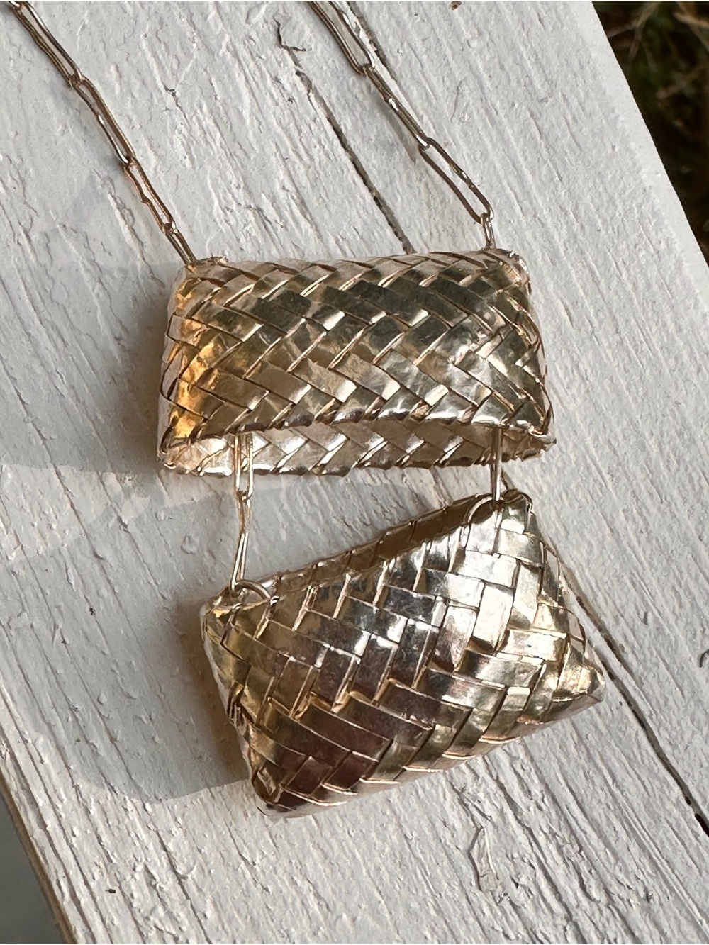 FROM TAXCO - solid sterling silver woven basket necklace